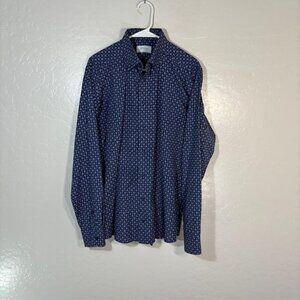 Eton Dress Shirt Mens 16 41 Blue Poplin Slim Fit Micro Paisley Button Front